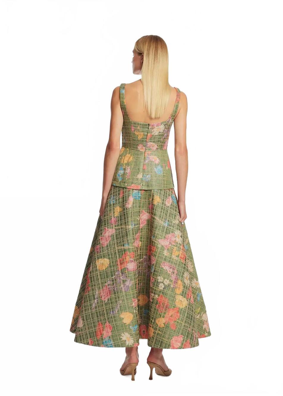 NEW LELA ROSE floral raffia square neck dress in cactus - Picture 2 of 3